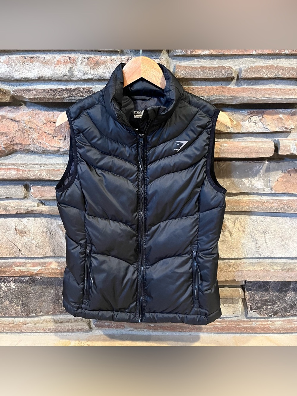 Gymshark Black Down-Filled Puffer Vest with Logo
